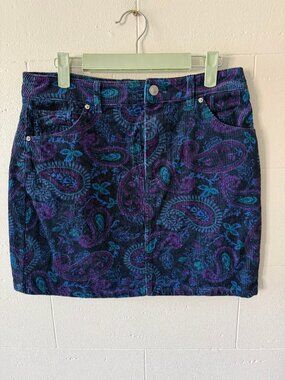 TWIK SIMONS | Blue & Purple Paisley Corduroy Mini Skirt | Medium